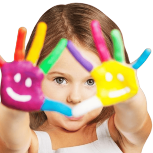 Colorful children’s handprints art showcasing creativity and mental health support for kids and families.